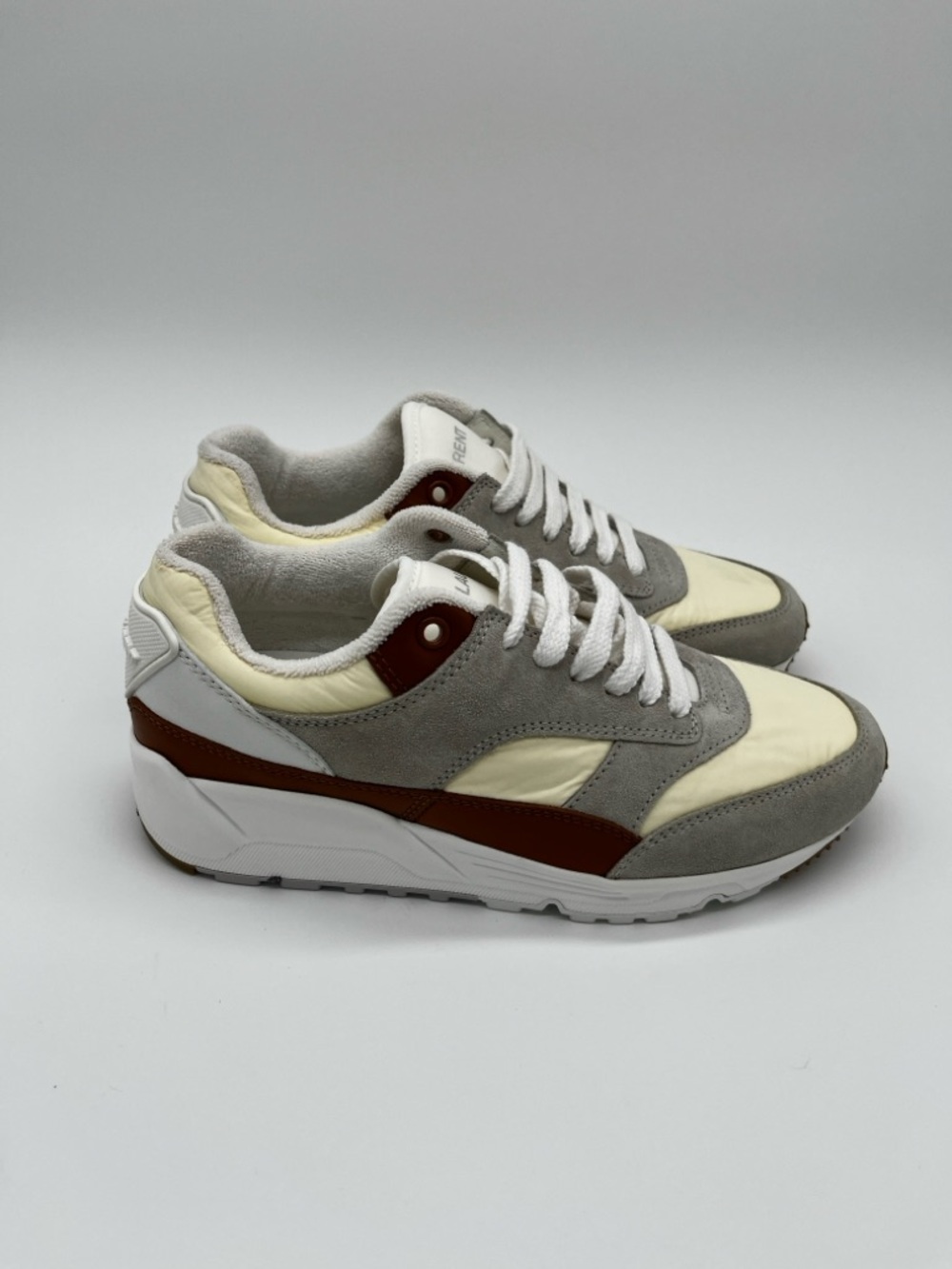 Saint Laurent Bump Low Top Sneakers Grey Cream Lace Up - 37+ (US 7.5) - Picture 10 of 16